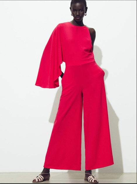 Combinaison longue femme asymétrique rouge - élégante et fluide - Biba Concept